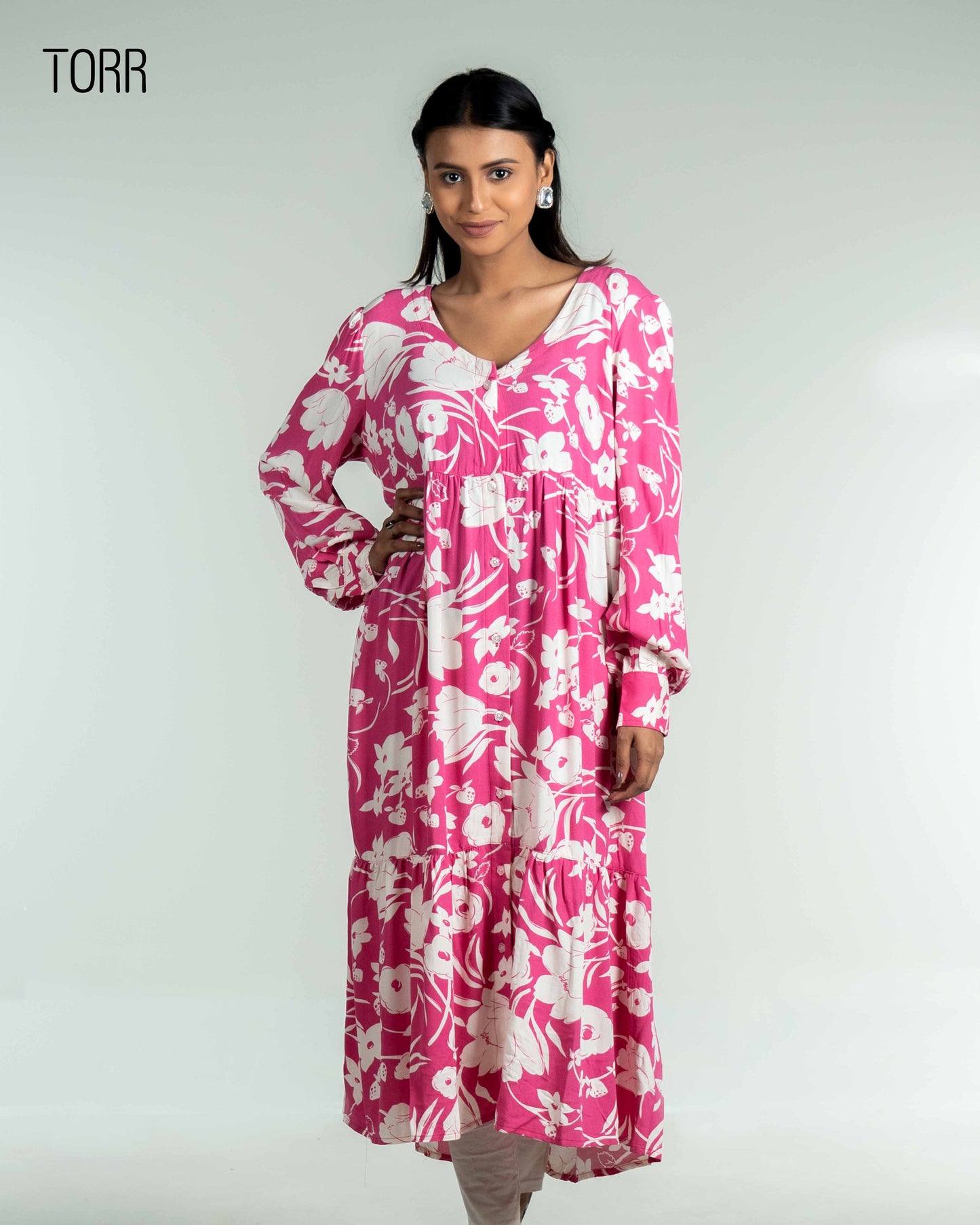 Women's Long Top | Pink AOP