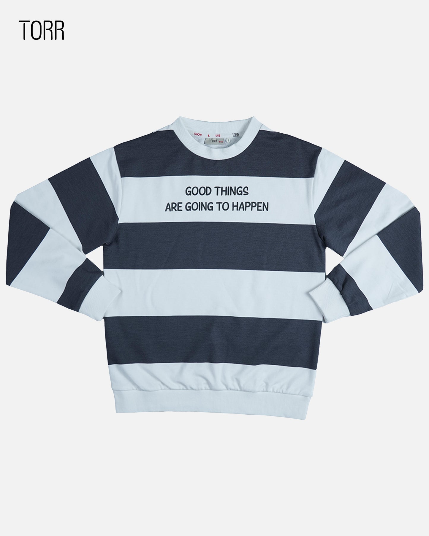 Boy's Sweatshirt | White Navy Stripe AOP