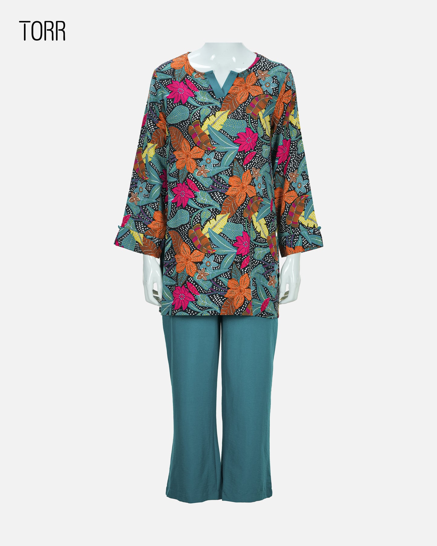 Women's Co-Ord Set | Black Teal AOP