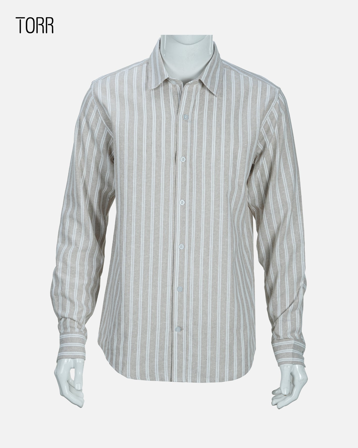 Men's Long Sleeve Shirt | Beige Stripe