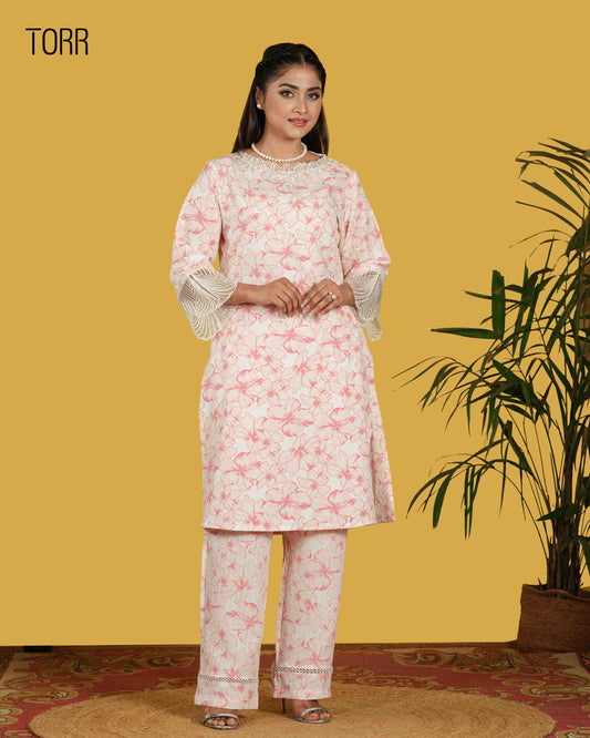 Women's Co-Ord Set | White/Pink Aop