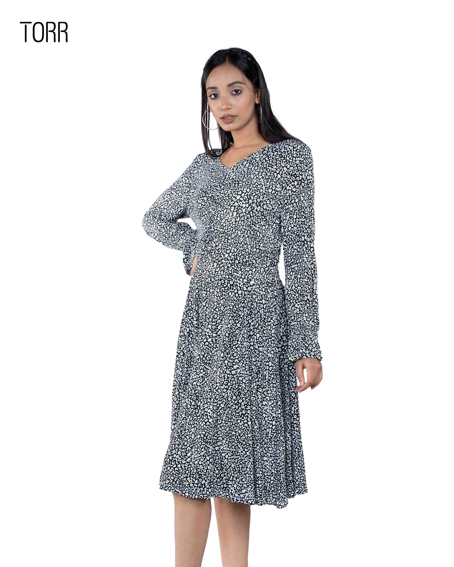 Women's Long Top | Black AOP