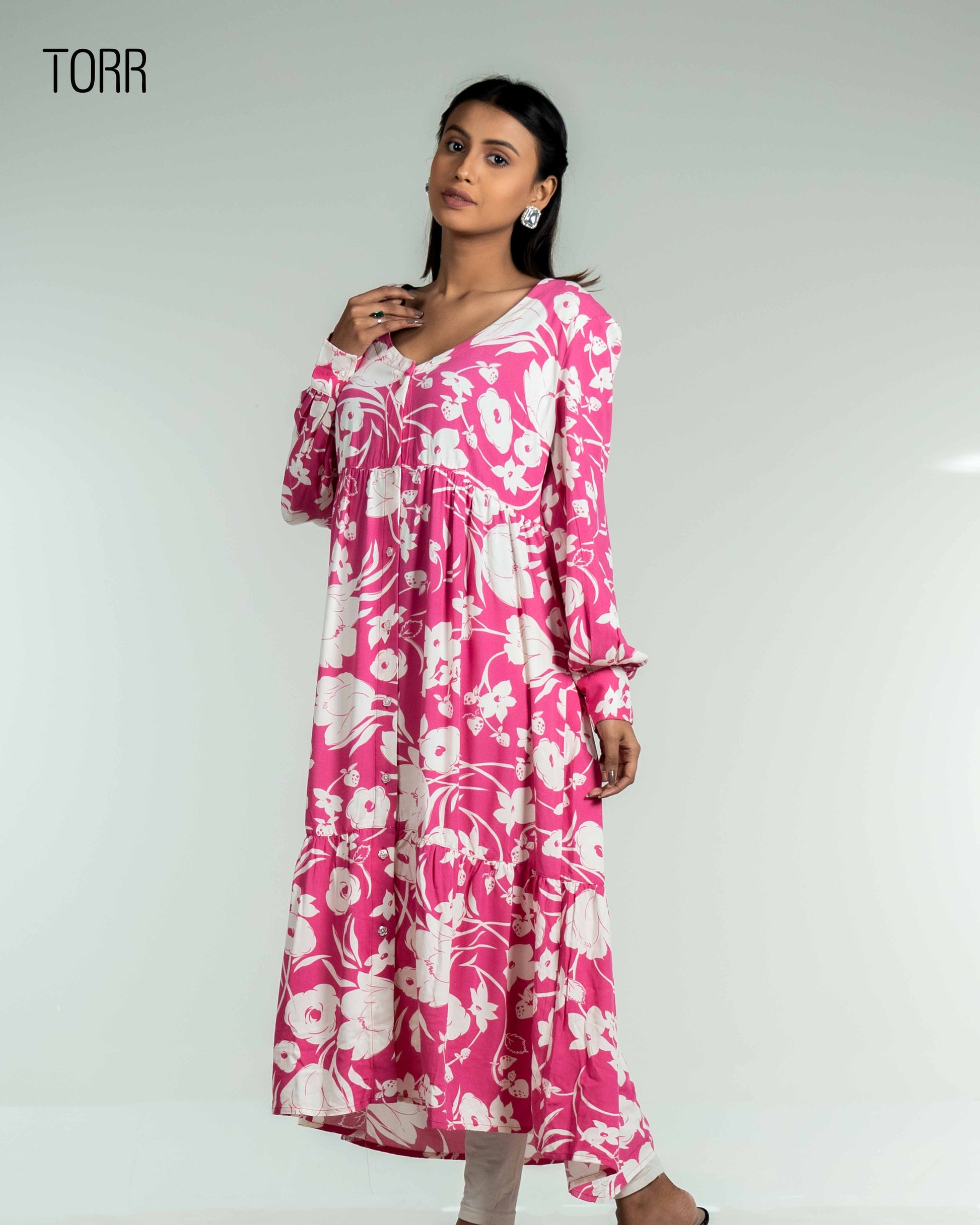 Women's Long Top | Pink AOP