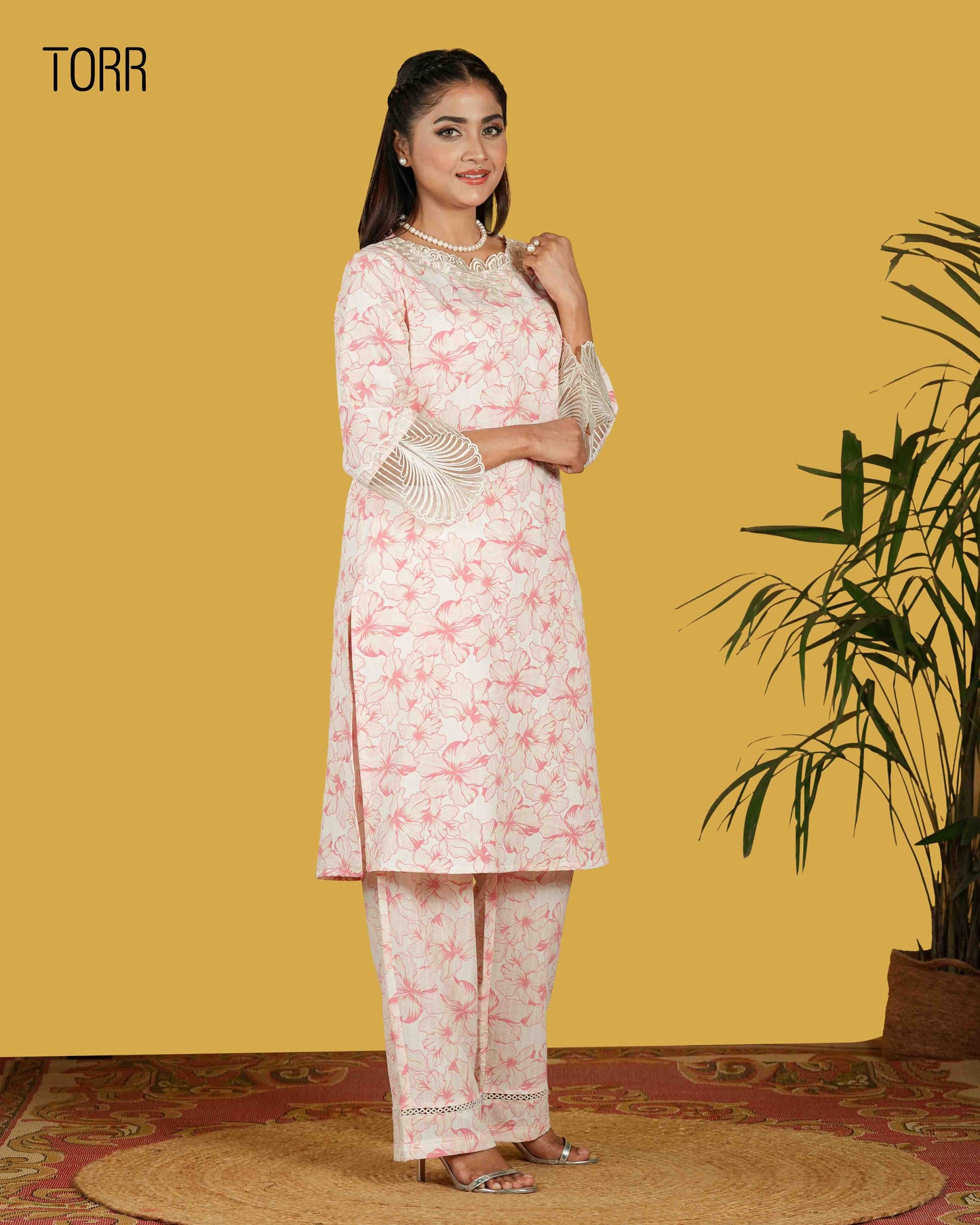 Women's Co-Ord Set | White/Pink Aop