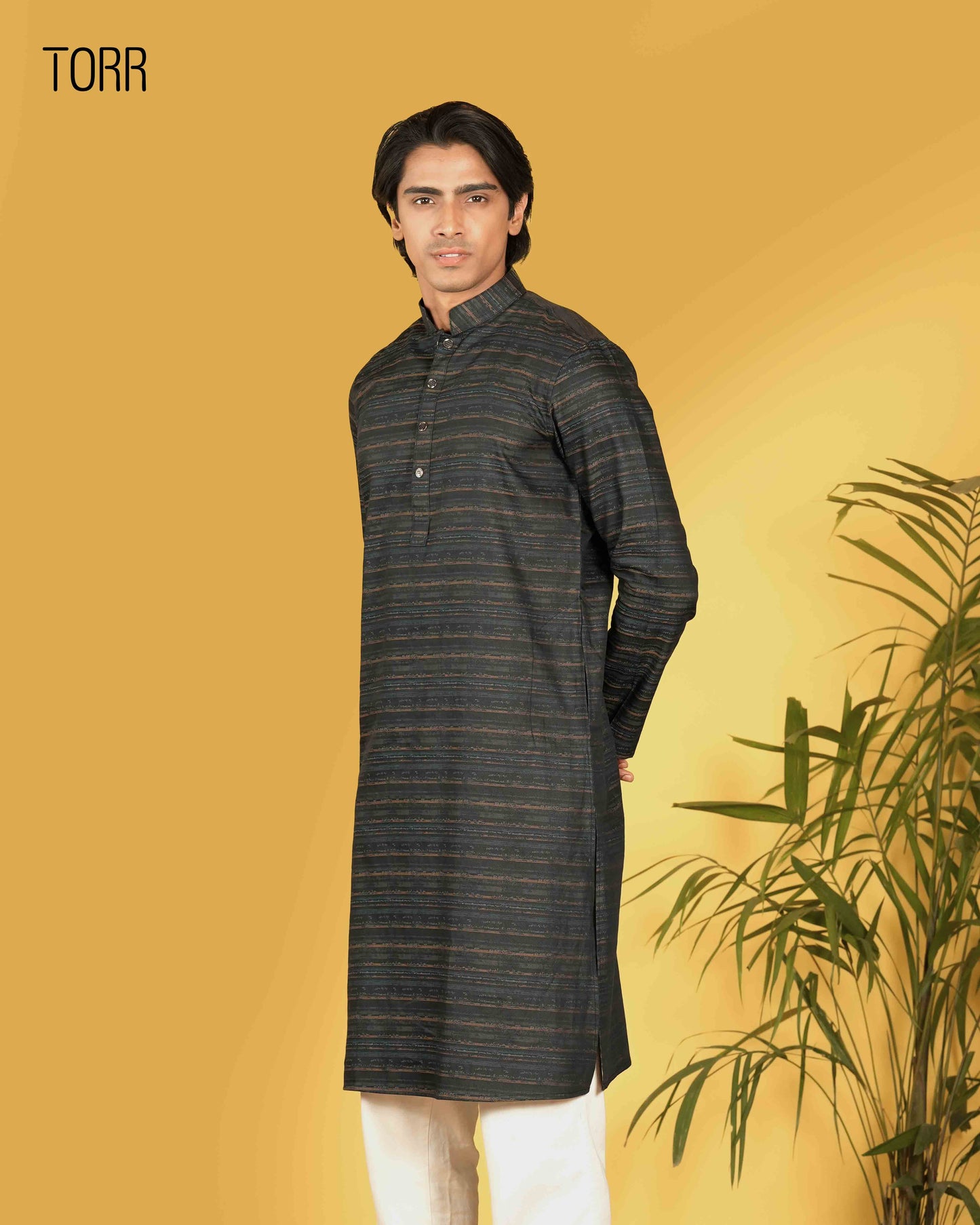 Men's Panjabi | Black Stripe