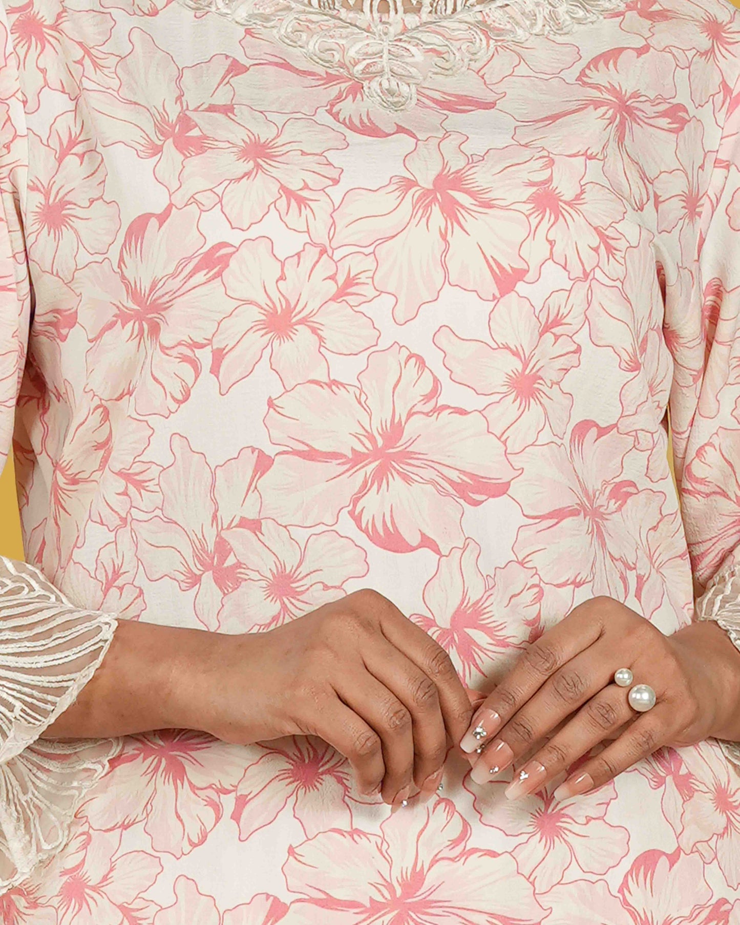 Women's Co-Ord Set | White/Pink Aop