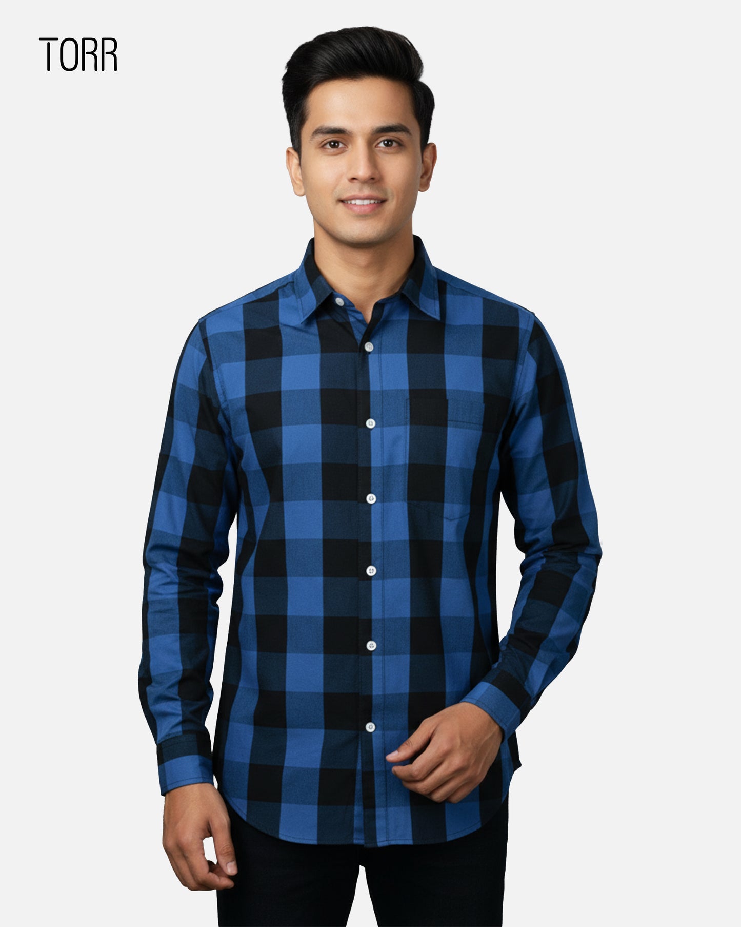 Men's Long Sleeve Casual Shirt | Blue & Black Check