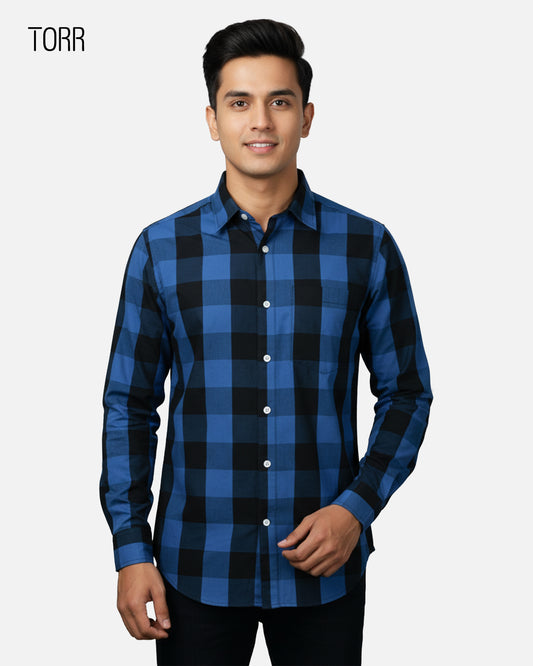 Men's Long Sleeve Casual Shirt | Blue & Black Check