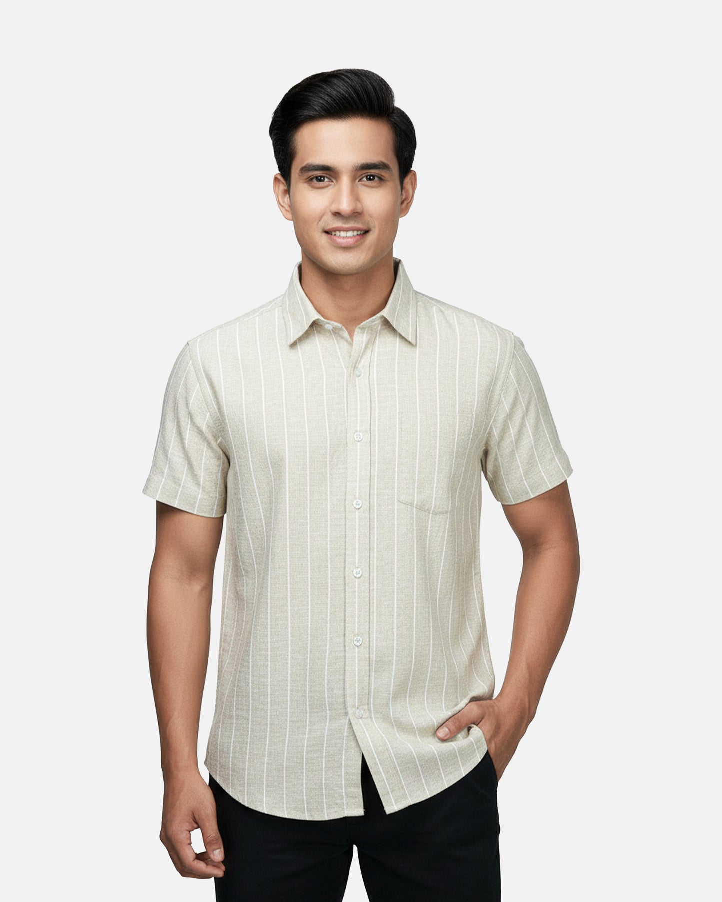 Men's Short Sleeve Shirt | Ver Beige Stripe