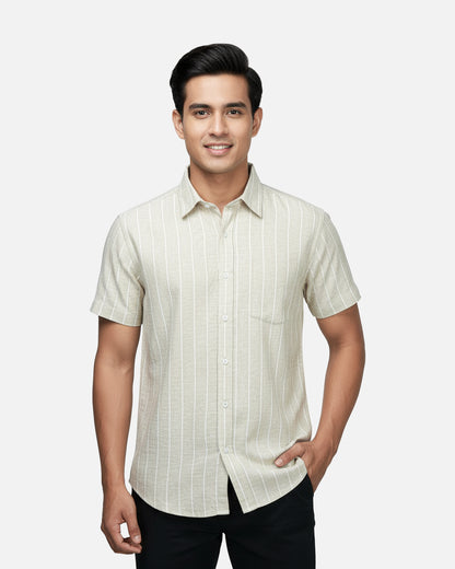 Men's Short Sleeve Shirt | Ver Beige Stripe
