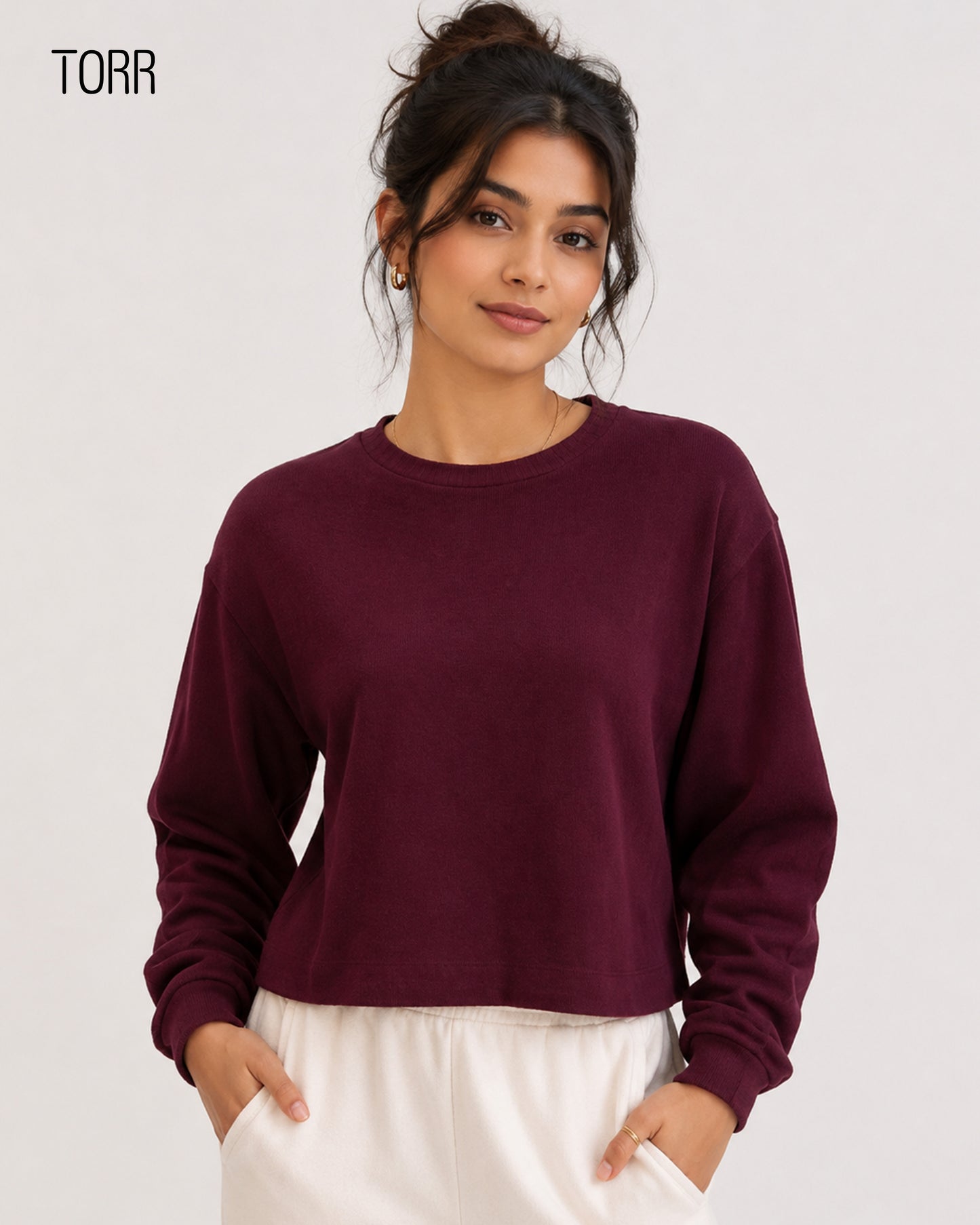 Womens Crop Sweatshirt | Wine