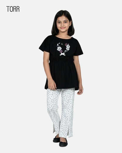 Top & Bottom Set | Black & White Aop