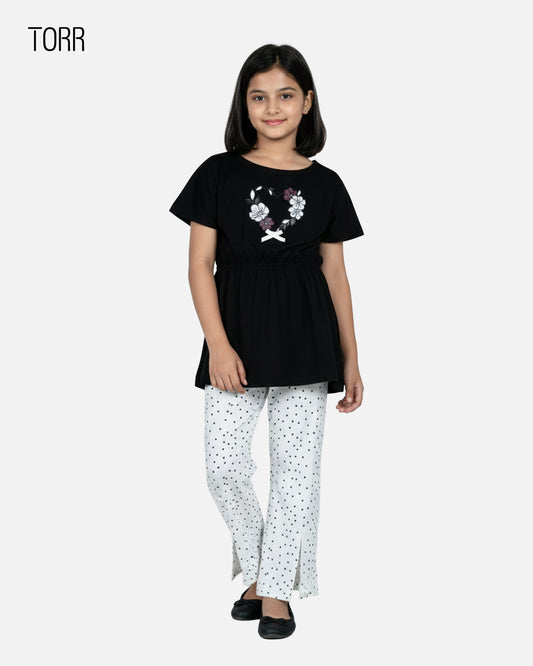 Top & Bottom Set | Black & White Aop