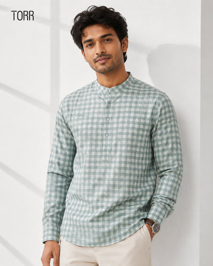 Men's Long Sleeve Casual Shirt | Lt. Green Gingham Check