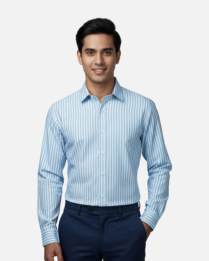 Men's Long Sleeve Shirt  | Lt. Blue Stripe