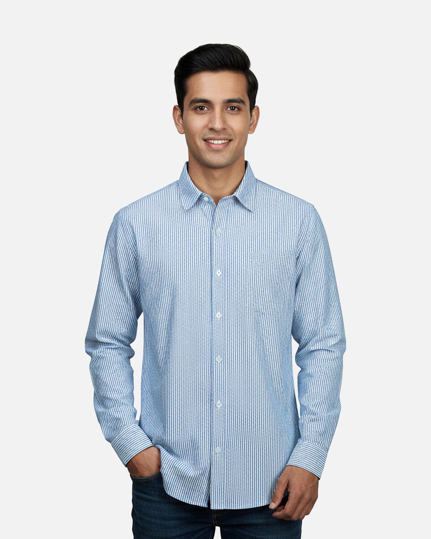 Men's Long Sleeve Shirt | White Cobalt