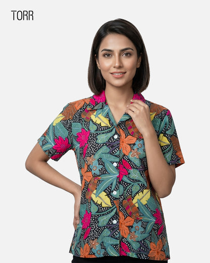 Women's Crop Top | Black Teal AOP