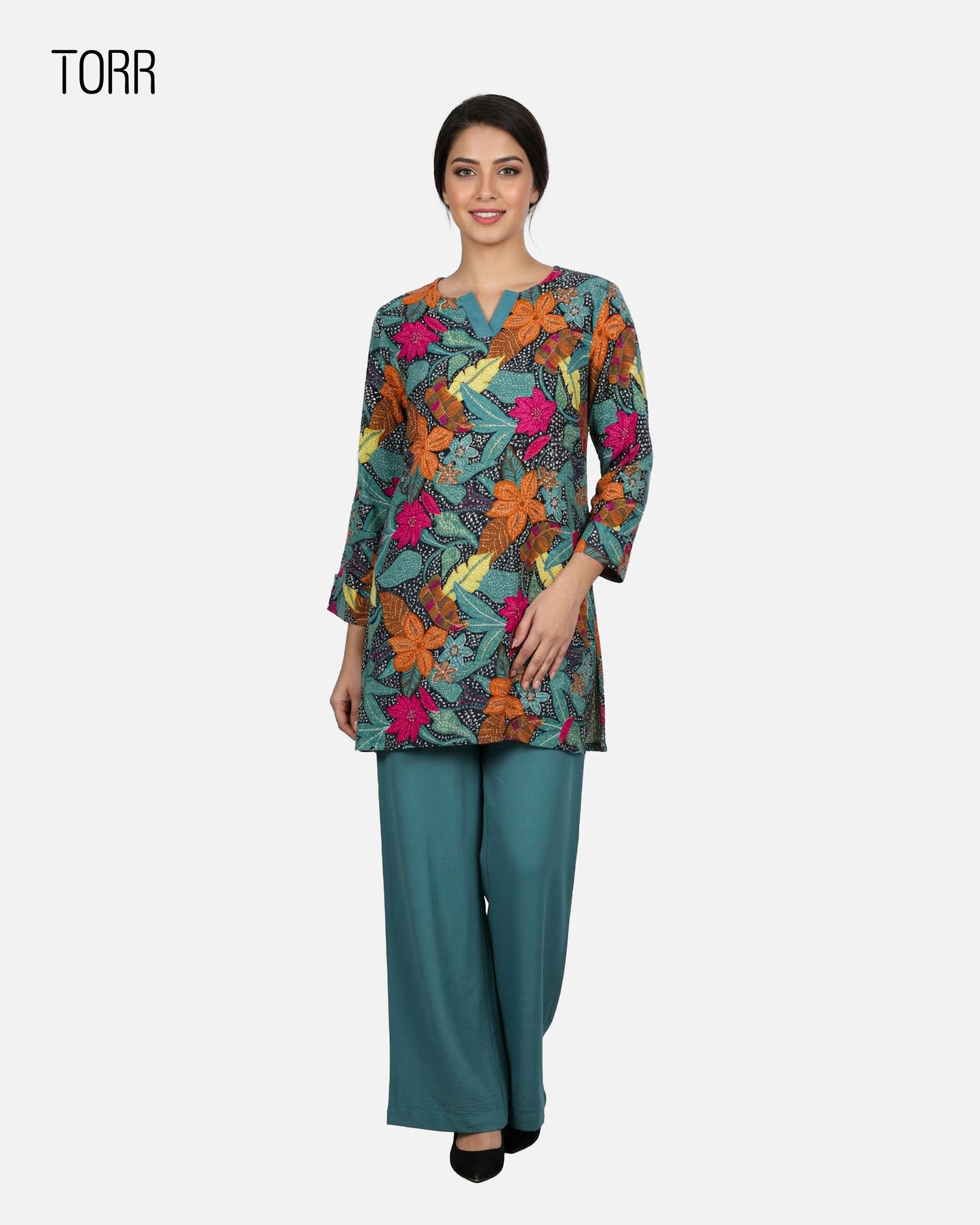 Women's Co-Ord Set | Black Teal AOP