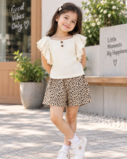 Top & Bottom Set | Cream/ Beige Leo