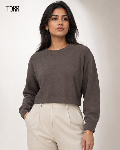 Womens Crop Sweatshirt | Light Brown