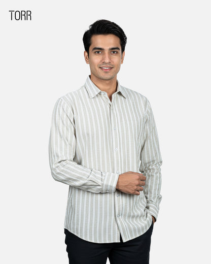 Men's Long Sleeve Shirt | Beige Stripe