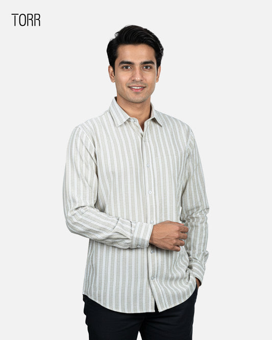 Men's Long Sleeve Shirt | Beige Stripe