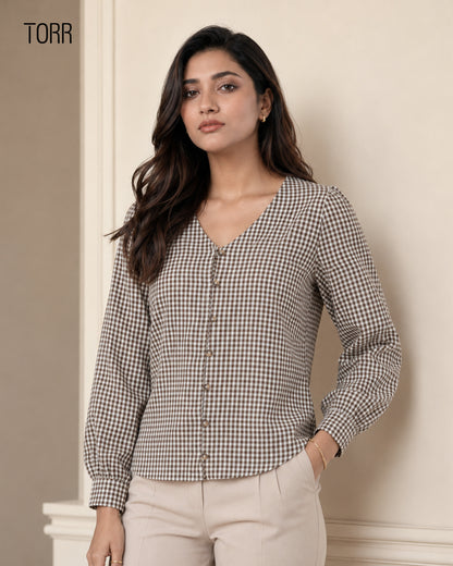 Women's Short Top | Brown Check