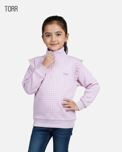 Girls Half Zip Jacket | Lavender Aop