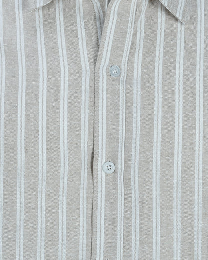 Men's Long Sleeve Shirt | Beige Stripe