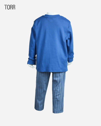 Boy's Top & Bottom Set | Blue & Blue Stripe