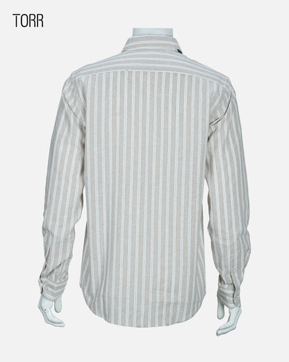 Men's Long Sleeve Shirt | Beige Stripe