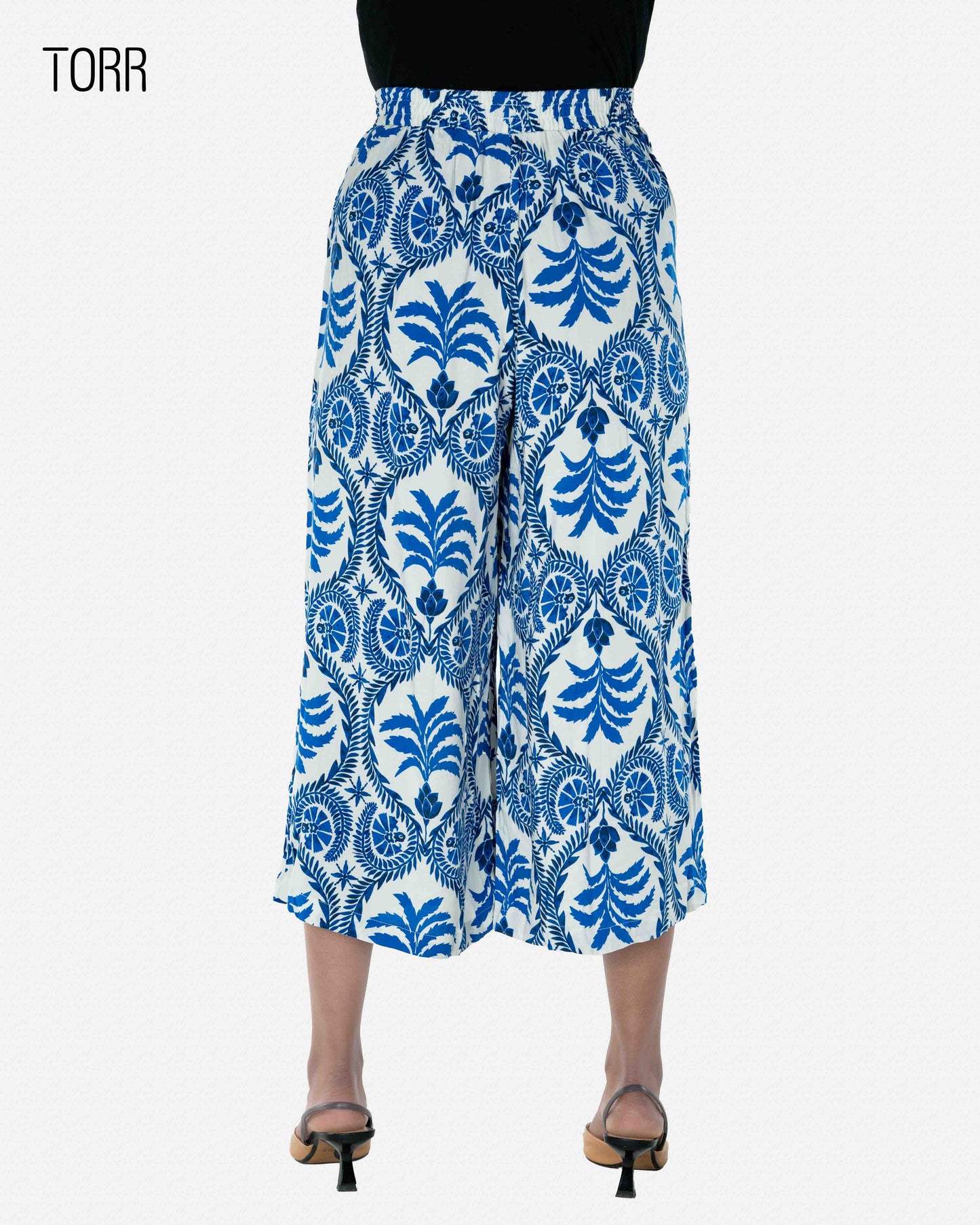 Womens Palazzo | White Blue Aop