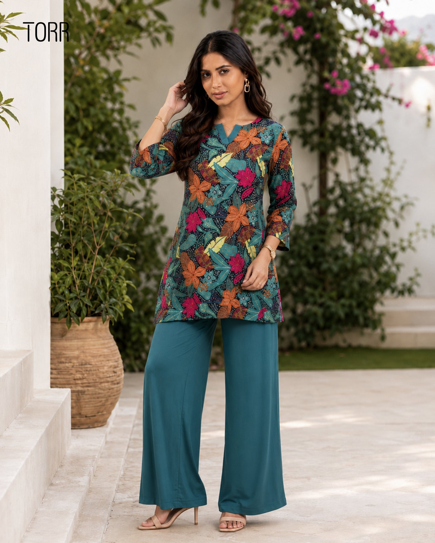 Women's Co-Ord Set | Black Teal AOP