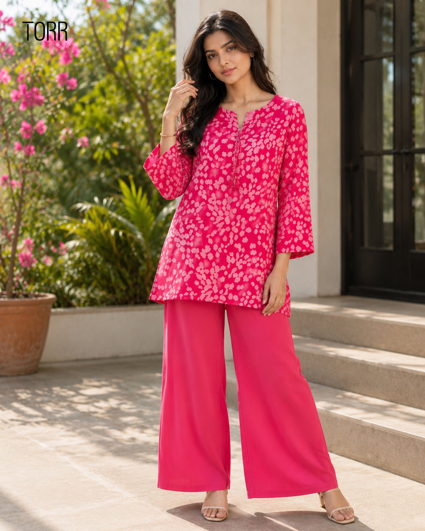 Women's Co-Ord Set | Red AOP/ Pink