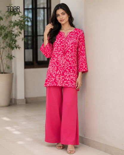 Women's Co-Ord Set | Red AOP/ Pink