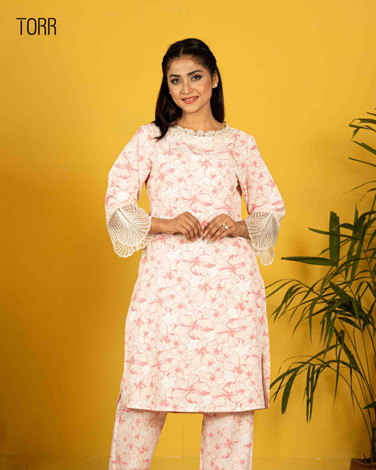 Women's Co-Ord Set | White/Pink Aop