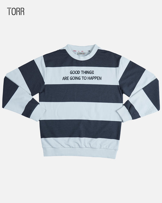 Boy's Sweatshirt | White Navy Stripe AOP