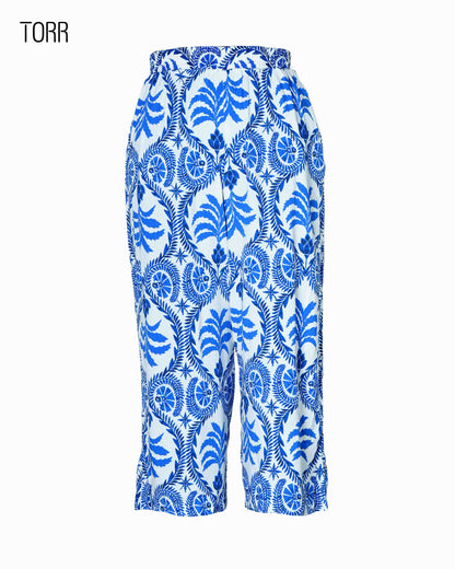 Womens Palazzo | White Blue Aop