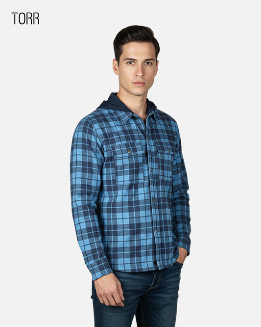 Men’s Hooded Shacket | Navy Check