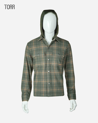 Men’s Hooded Shacket | Olive Check