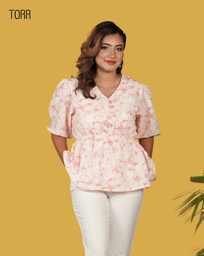 Women's Top | White Pink AOP