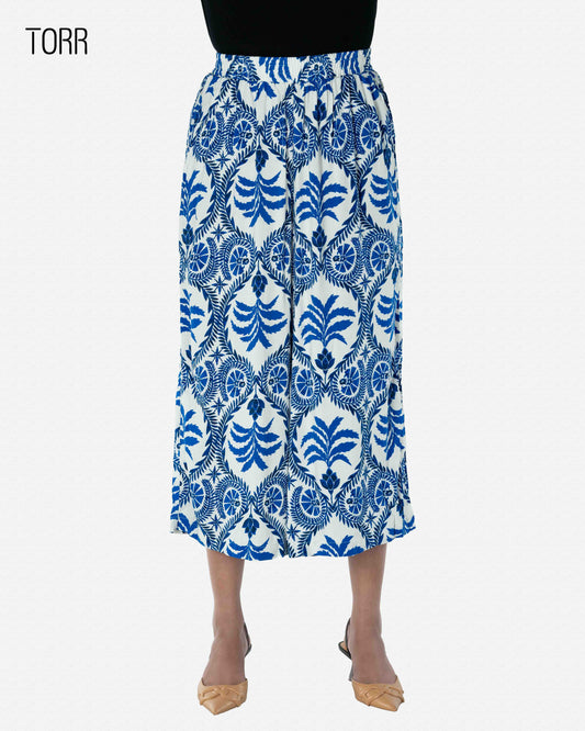 Womens Palazzo | White Blue Aop