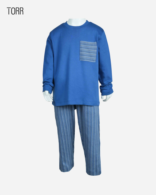 Boy's Top & Bottom Set | Blue & Blue Stripe