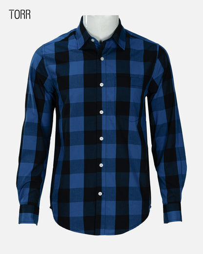 Men's Long Sleeve Casual Shirt | Blue & Black Check