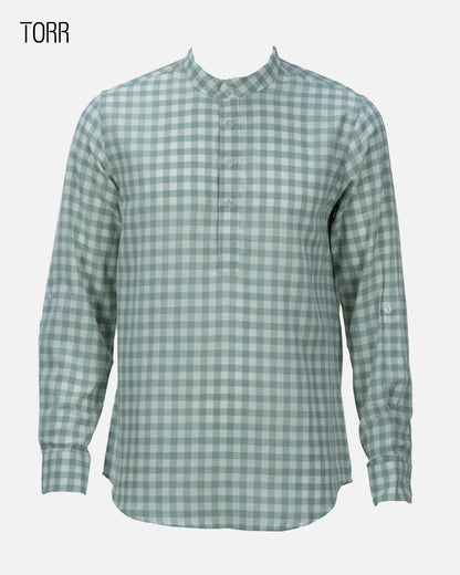 Men's Long Sleeve Casual Shirt | Lt. Green Gingham Check