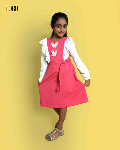 Girl's Frock | Pink/White