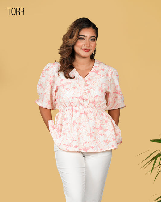 Women's Top | White Pink AOP