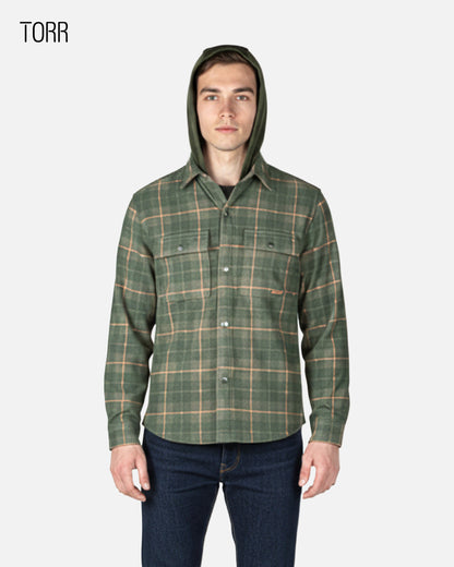 Men’s Hooded Shacket | Olive Check