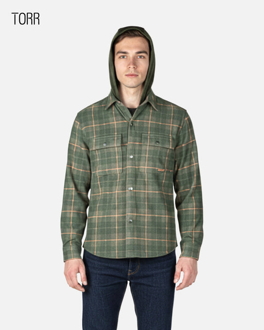 Men’s Hooded Shacket | Olive Check
