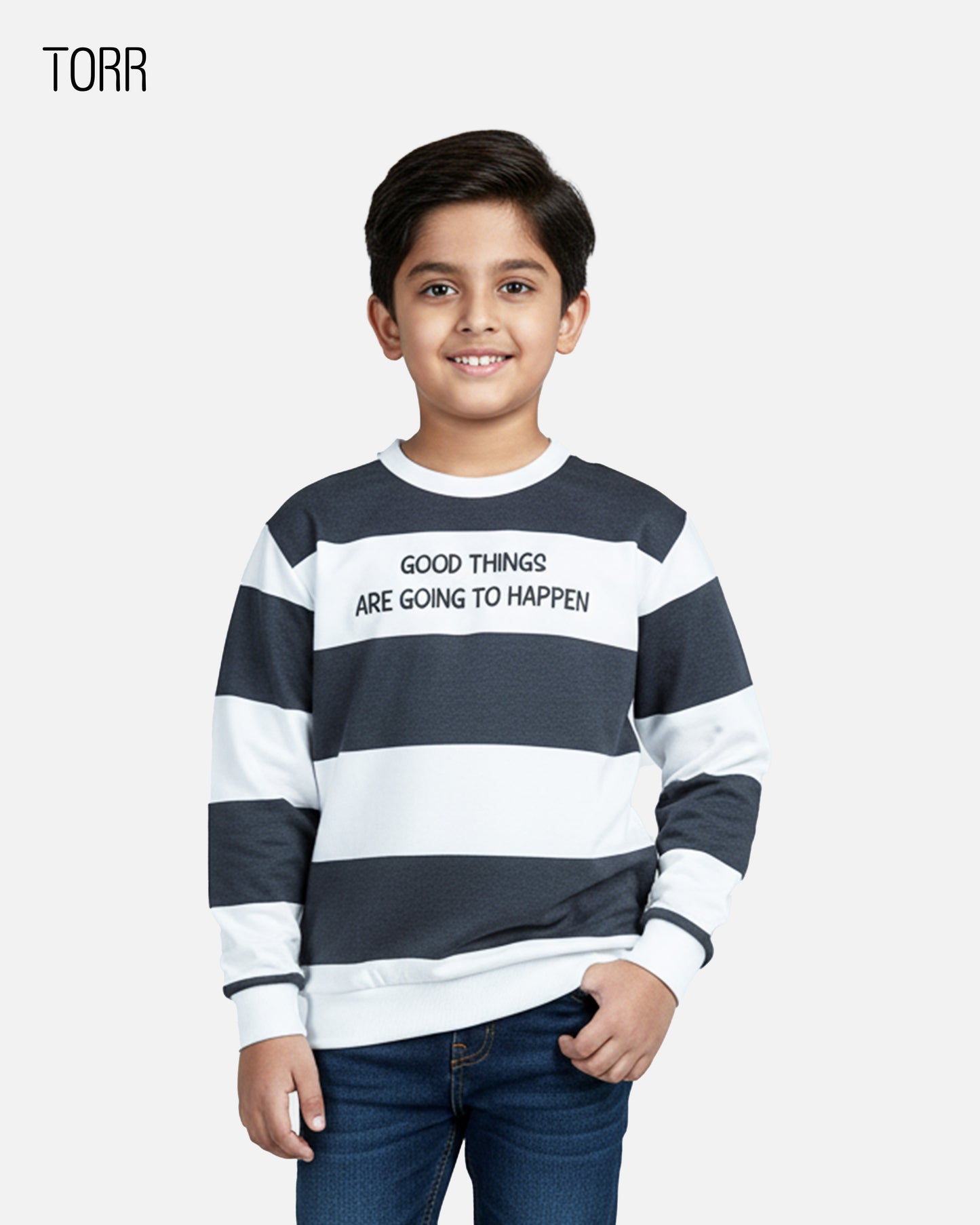 Boy's Sweatshirt | White Navy Stripe AOP